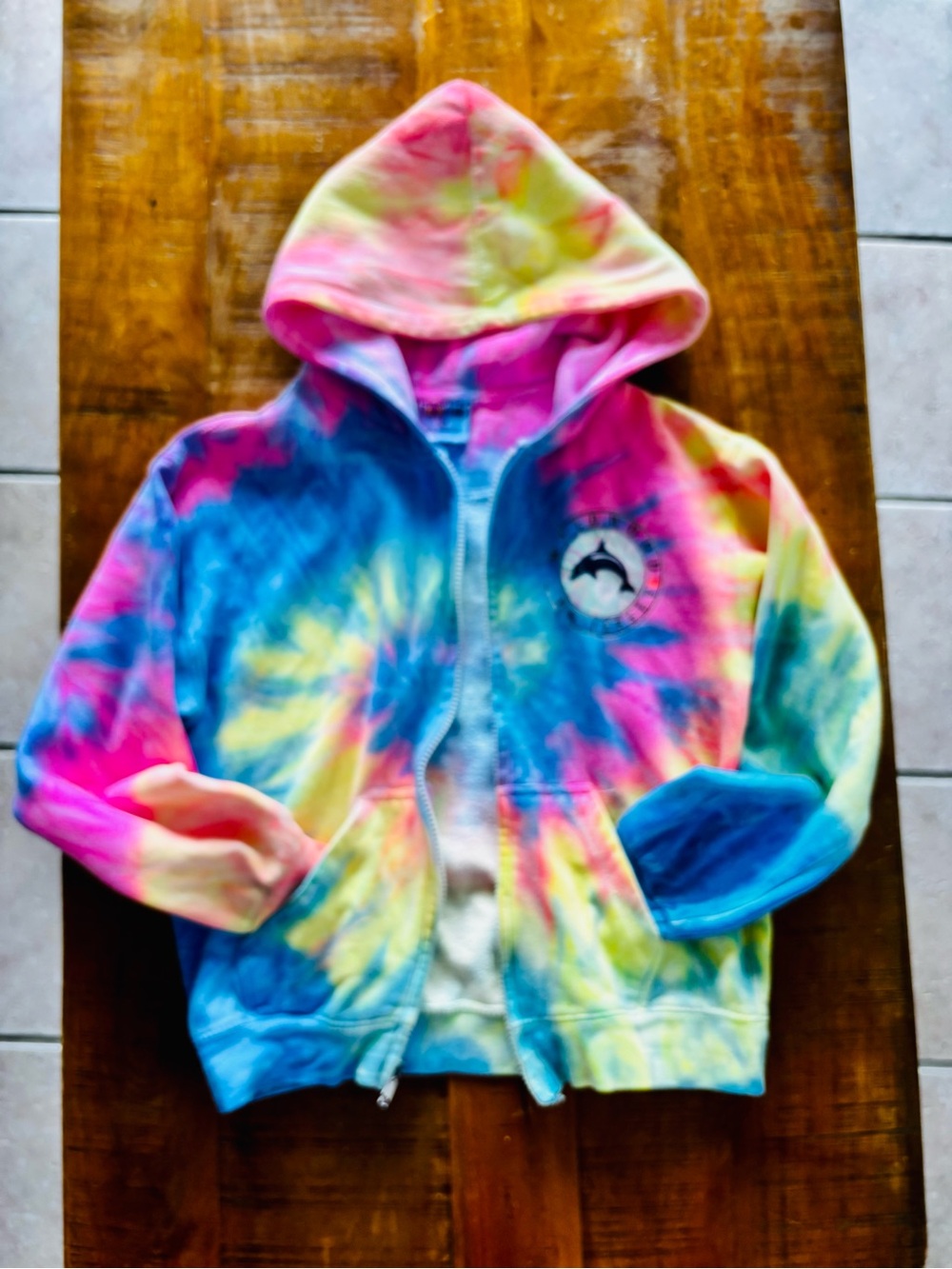 Wildwood, NJ Tie-Dye Zip Hoodie - Multi Color Kids Zip-Up Sweatshirt XL - Picture 2 of 6